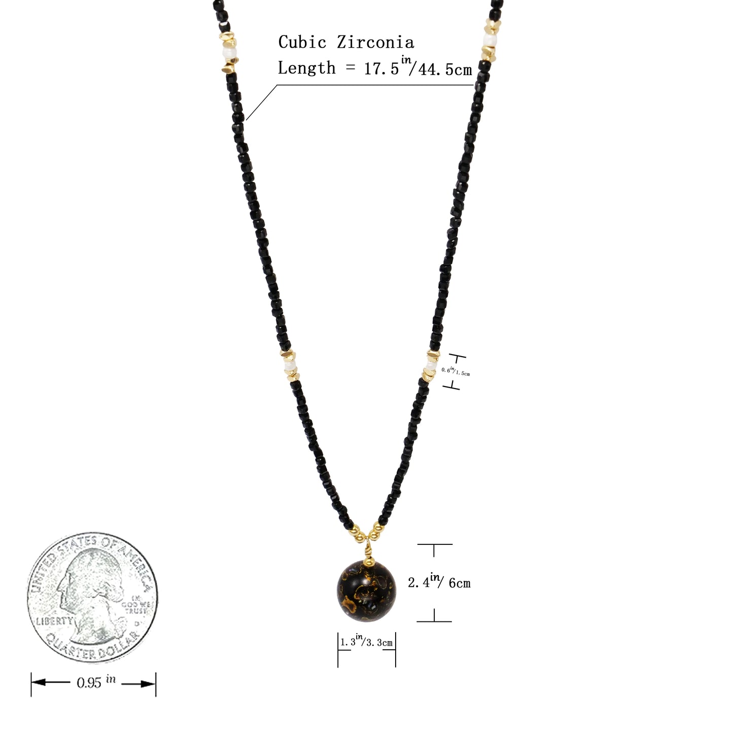 "Black Lacquer Beads Refined Copper Gold-Plated Pendant Necklace for Women"