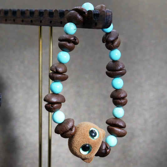 Cute cat shape coffee beans woven blue bracelet, refreshing to talk about the aroma of coffee beans