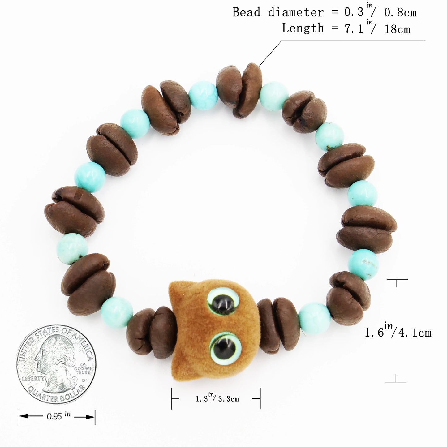 Cute cat shape coffee beans woven blue bracelet, refreshing to talk about the aroma of coffee beans