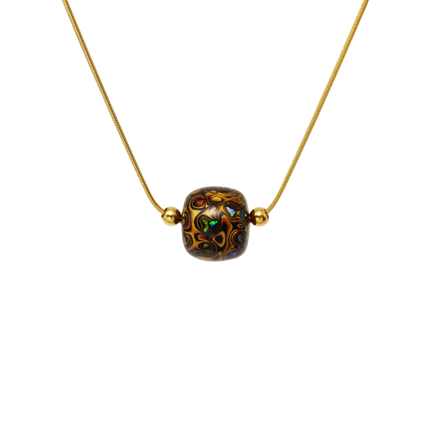 "Black Gold Lacquer Beads Women's Necklace with High-Quality Copper Electroplated Gold"