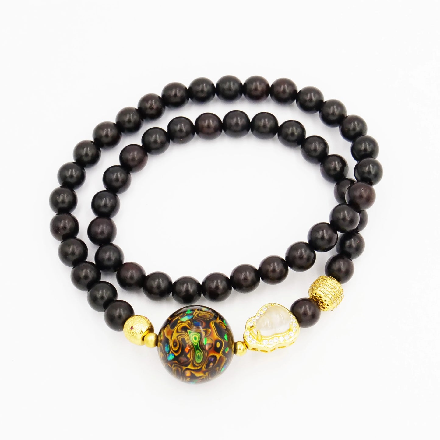 Black gold lacquer bead bracelet, high quality copper electric gold plated, intangible cultural heritage, handmade