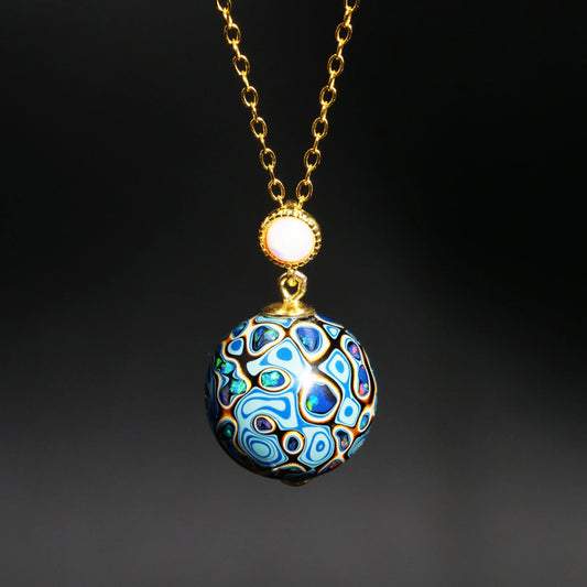 Dark blue paint beads Light luxury paint beads with high quality gold-plated copper, lacquer art, lacquer wood bead necklace