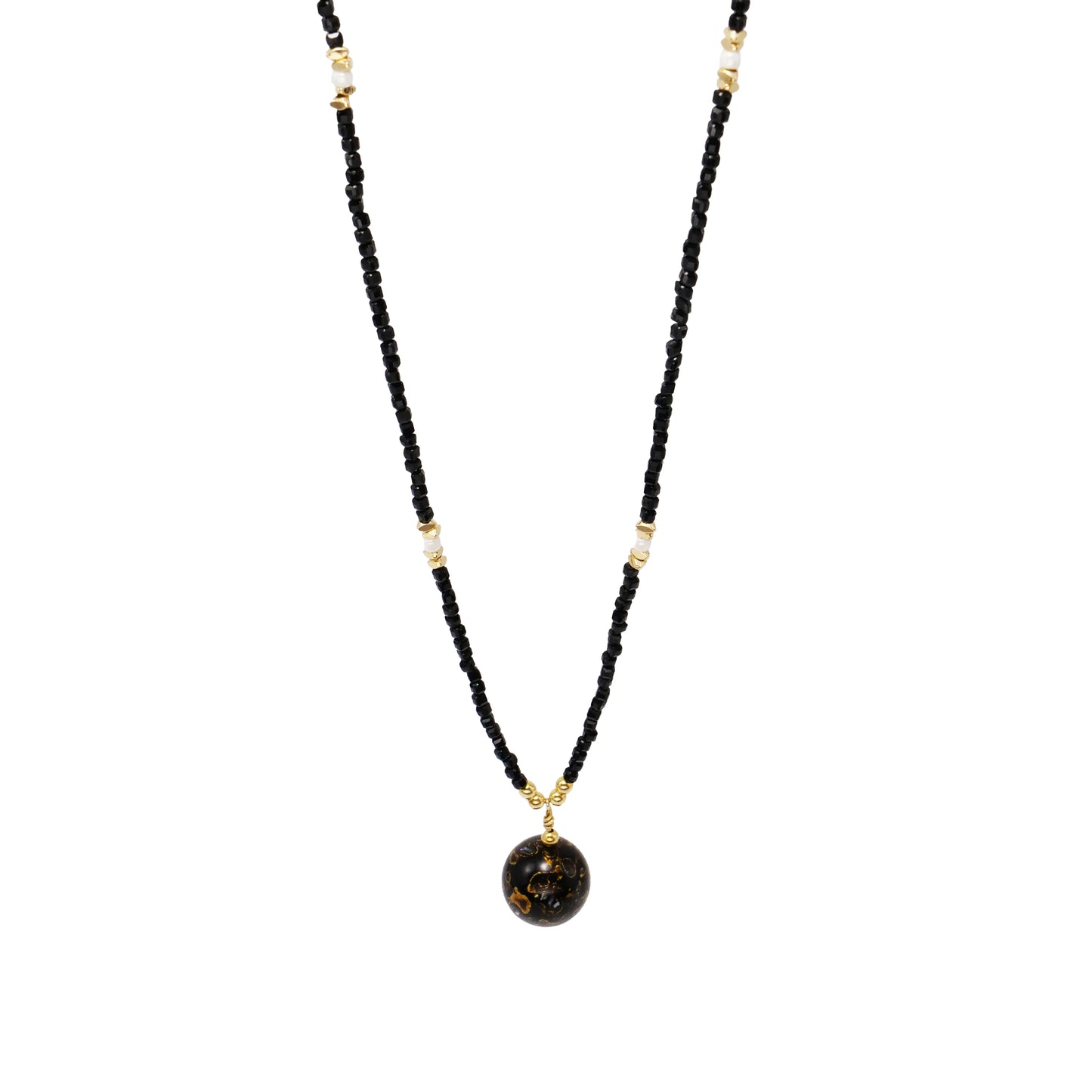 "Black Lacquer Beads Refined Copper Gold-Plated Pendant Necklace for Women"