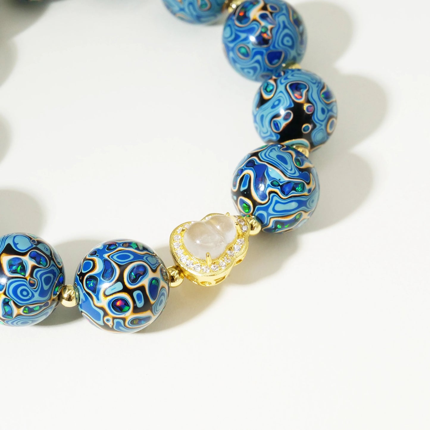 Blue lacquer bead bracelet, high quality copper electric gold plated, intangible cultural heritage, handmade