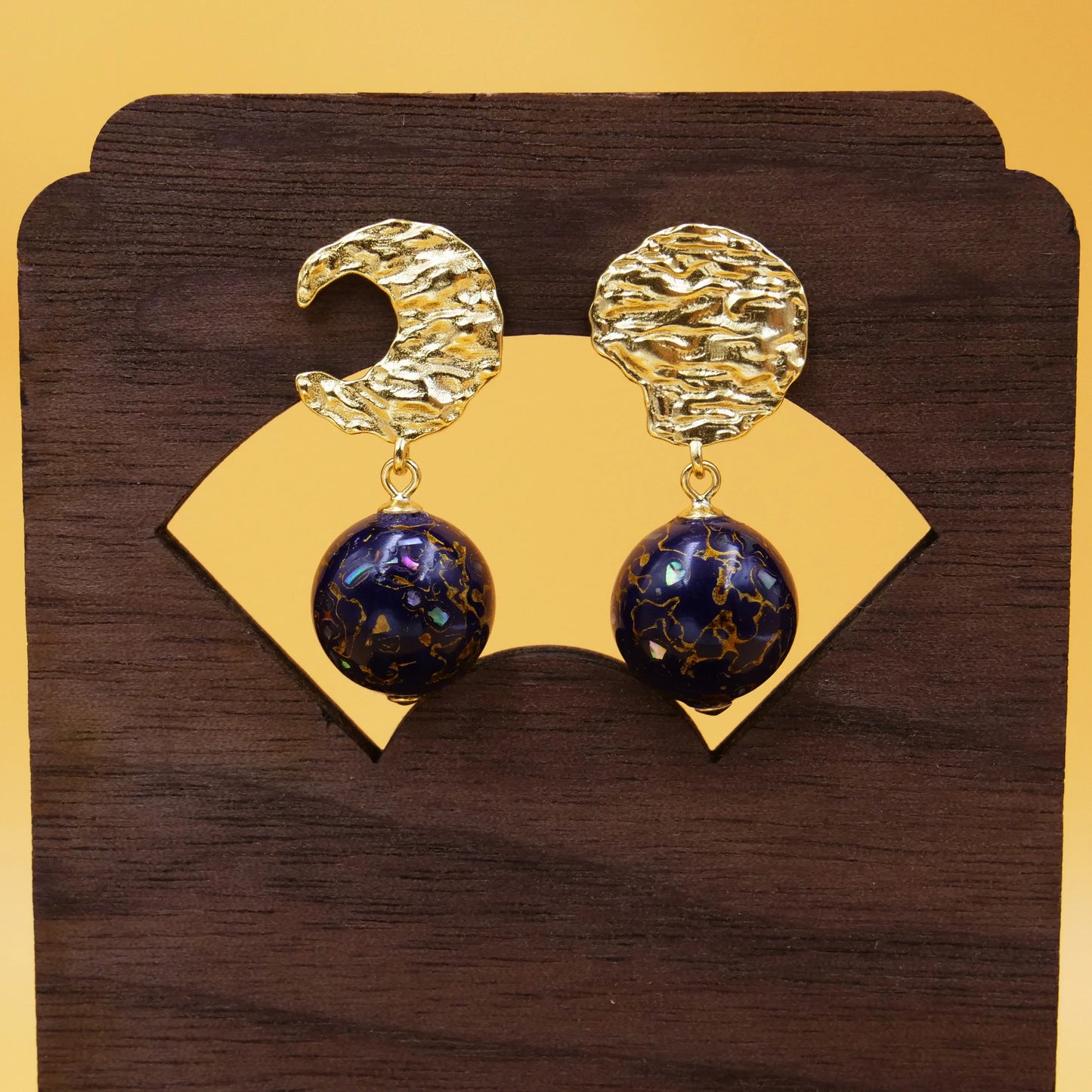 Black purple paint beads, irregular shape earrings, high quality copper electric gold plated, gold line temperament earrings