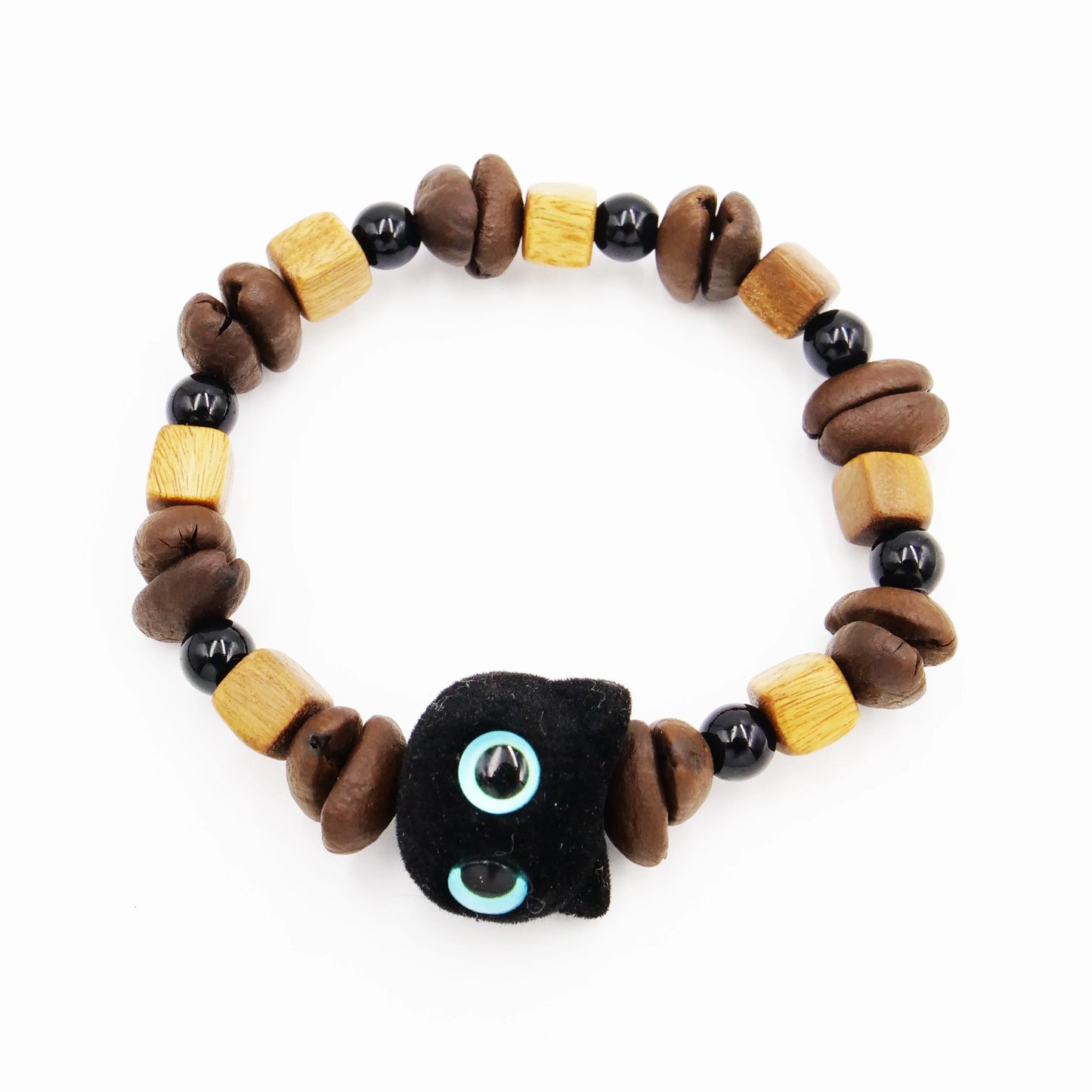 Cute cat shape coffee beans woven yellow bracelet, refreshing to talk about the aroma of coffee beans