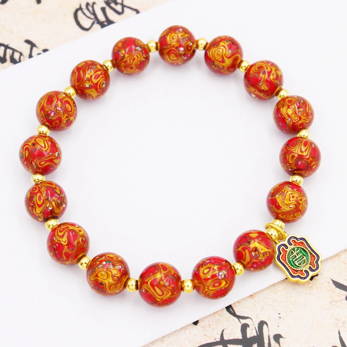 Personalized red lacquer bead string high quality copper electric gold plating, intangible cultural heritage, ancient craft