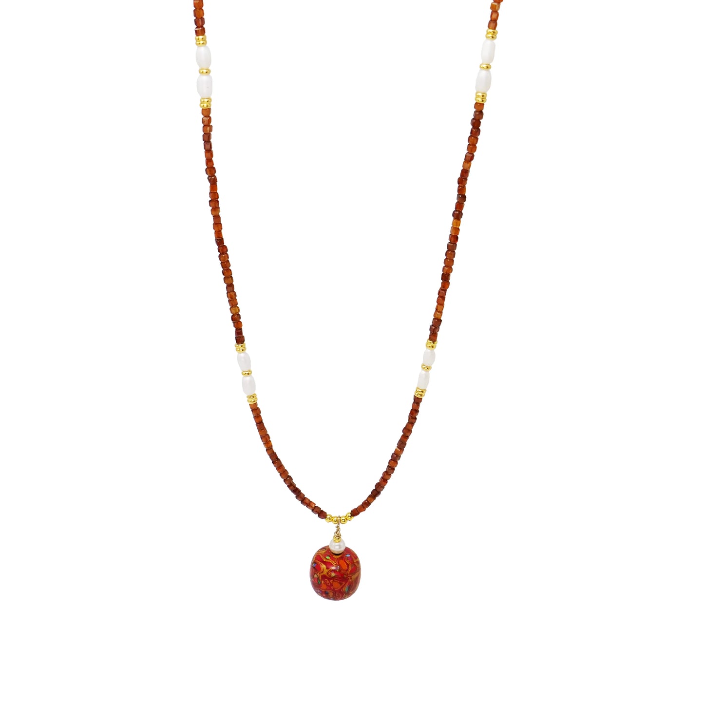 Scarlet lacquer beads Light luxury with high quality copper gilding, lacquer art, lacquer wood beads, women's beaded necklace