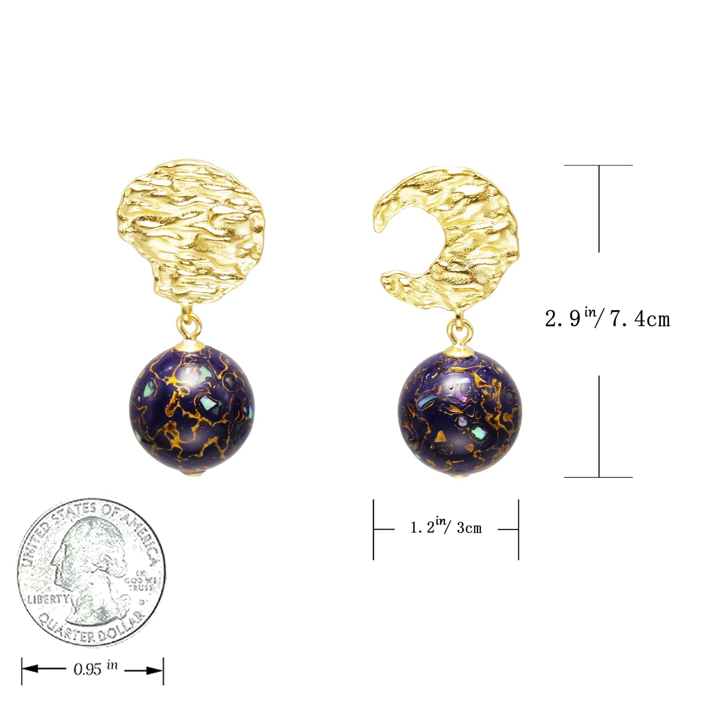 Black purple paint beads, irregular shape earrings, high quality copper electric gold plated, gold line temperament earrings