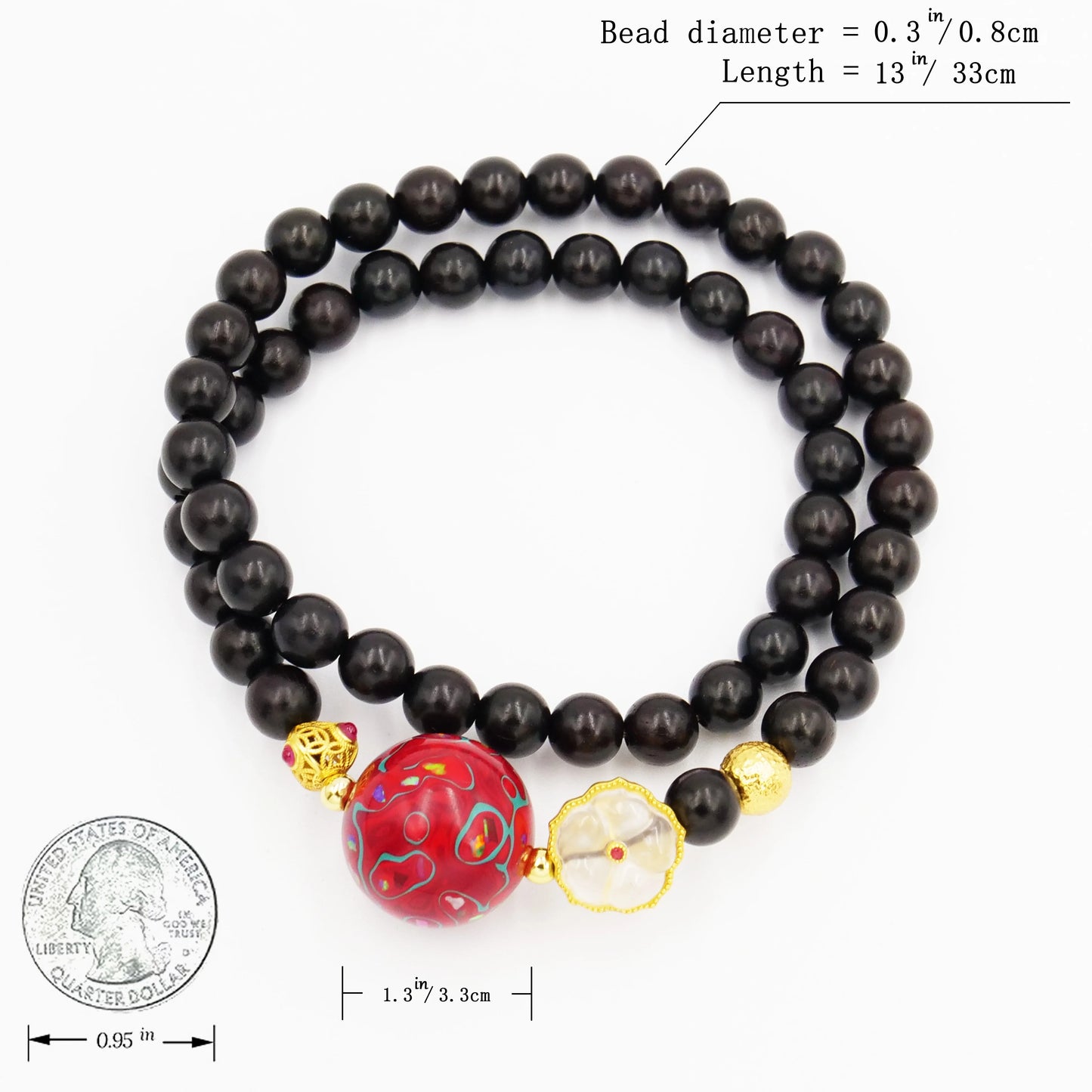 Red lacquer bead bracelet, high quality copper electric gold plated, intangible cultural heritage, handmade