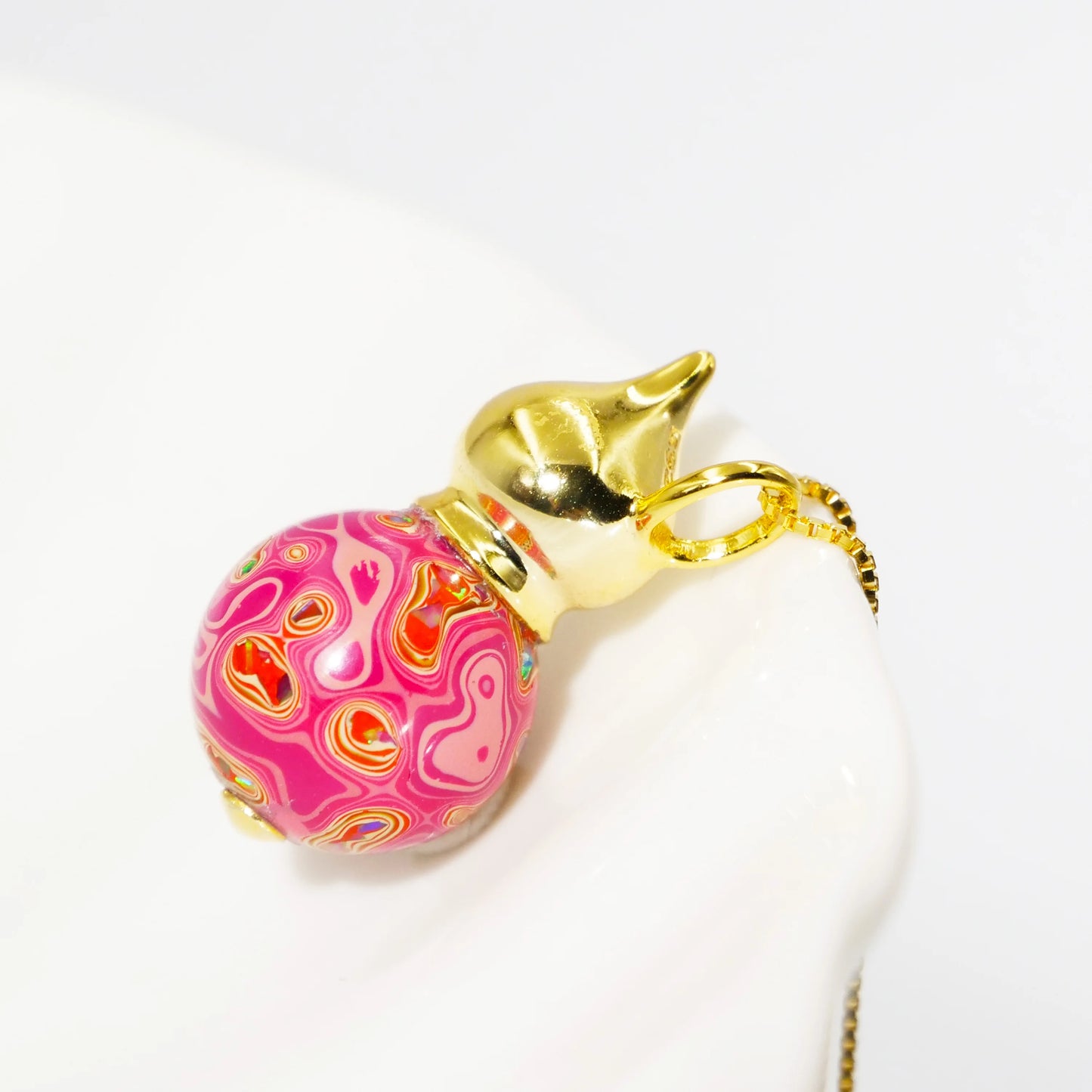 Pink pearl Gold gourd pendant necklace High quality copper gold plated lacquer art noble metal accessories with thread color