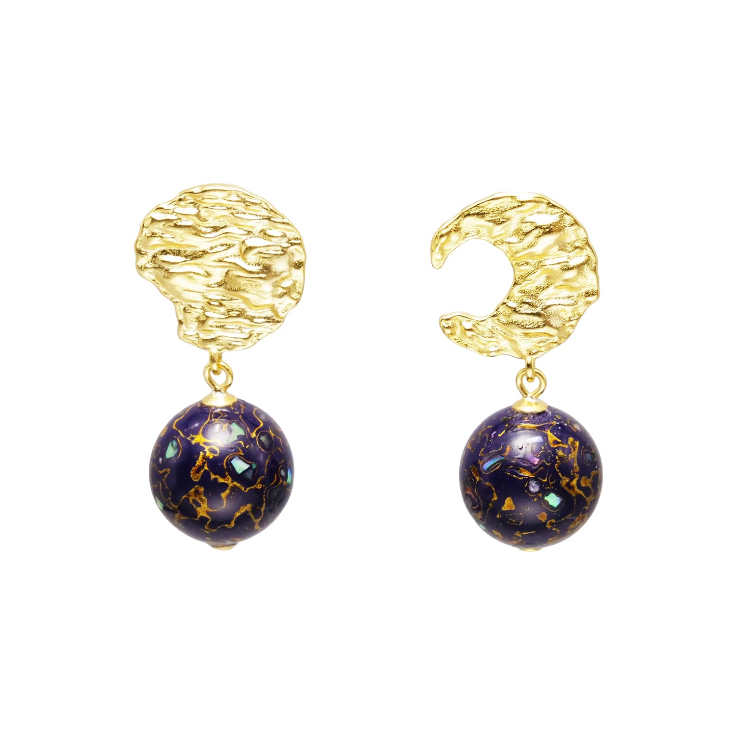 Black purple paint beads, irregular shape earrings, high quality copper electric gold plated, gold line temperament earrings