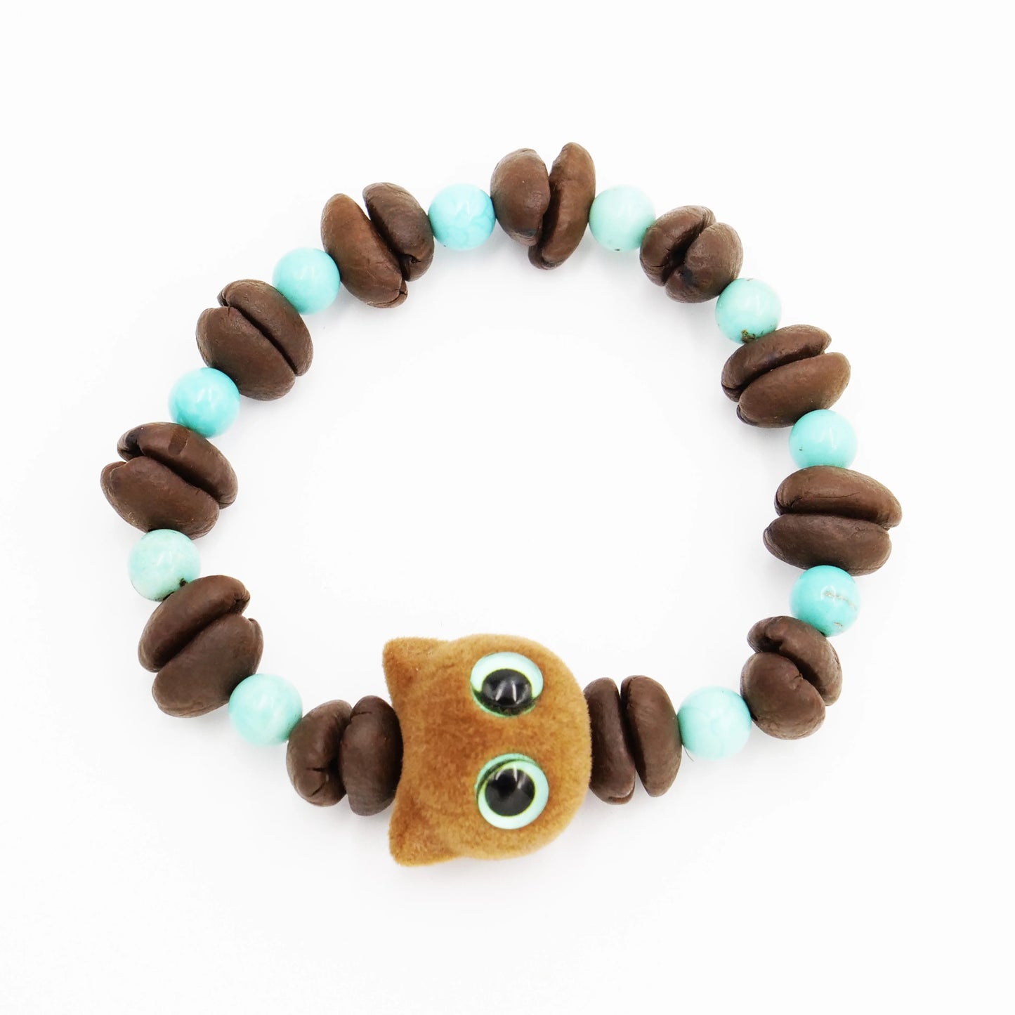 Cute cat shape coffee beans woven blue bracelet, refreshing to talk about the aroma of coffee beans