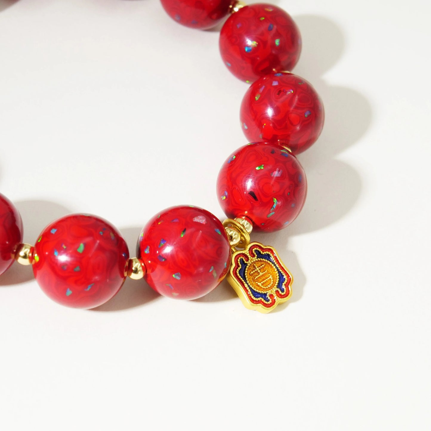 Red lacquer bead bracelet, high quality copper electric gold plated, intangible cultural heritage, handmade