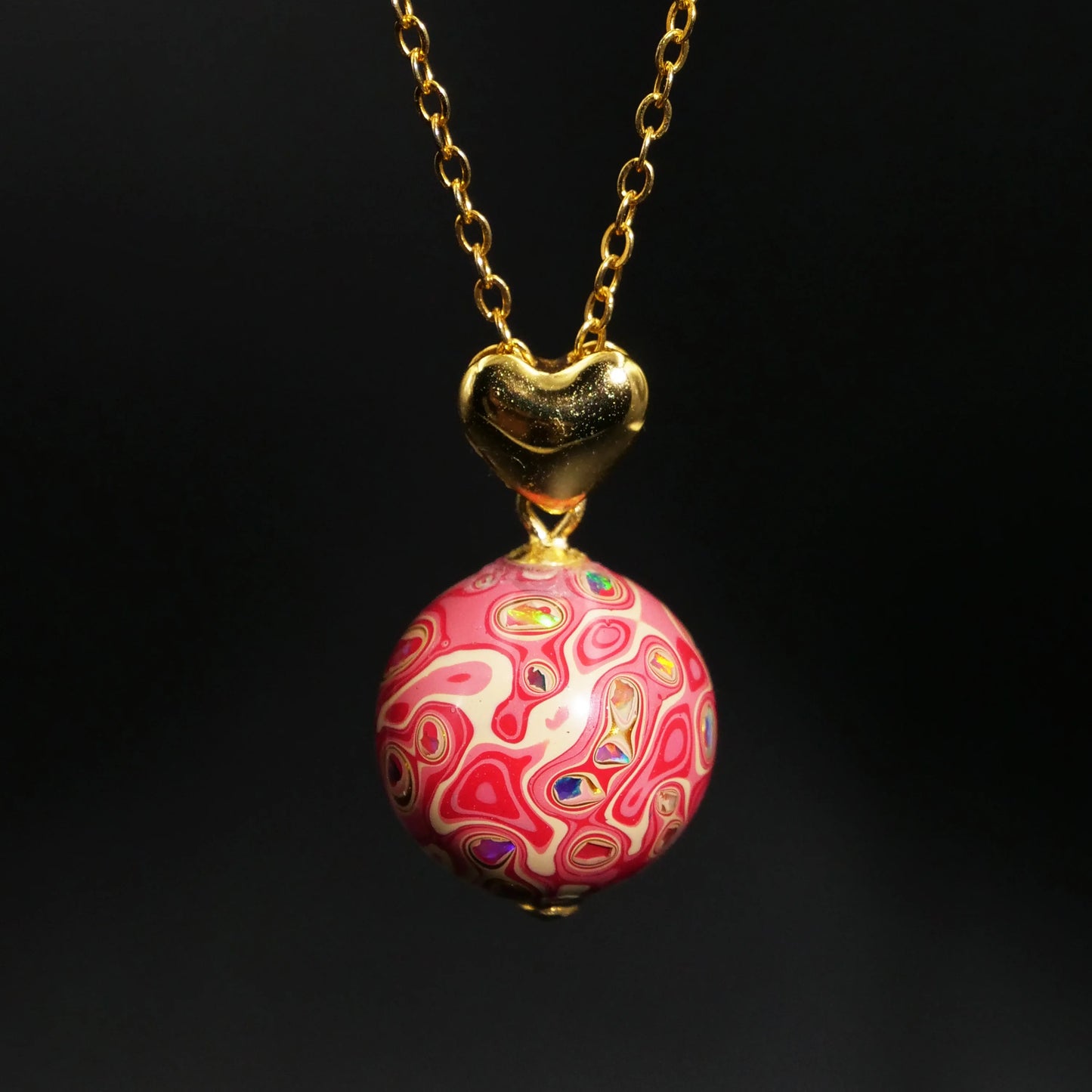 Pink light luxury lacquer beads with high quality copper bronzing, lacquer art, lacquer wood beads, women's pendant necklace