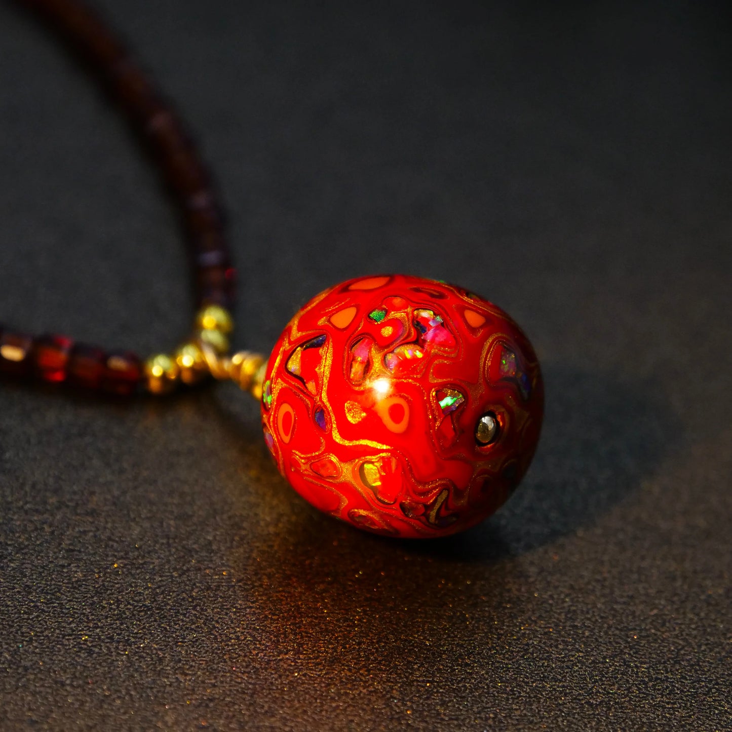 Scarlet lacquer beads Light luxury with high quality copper gilding, lacquer art, lacquer wood beads, women's beaded necklace