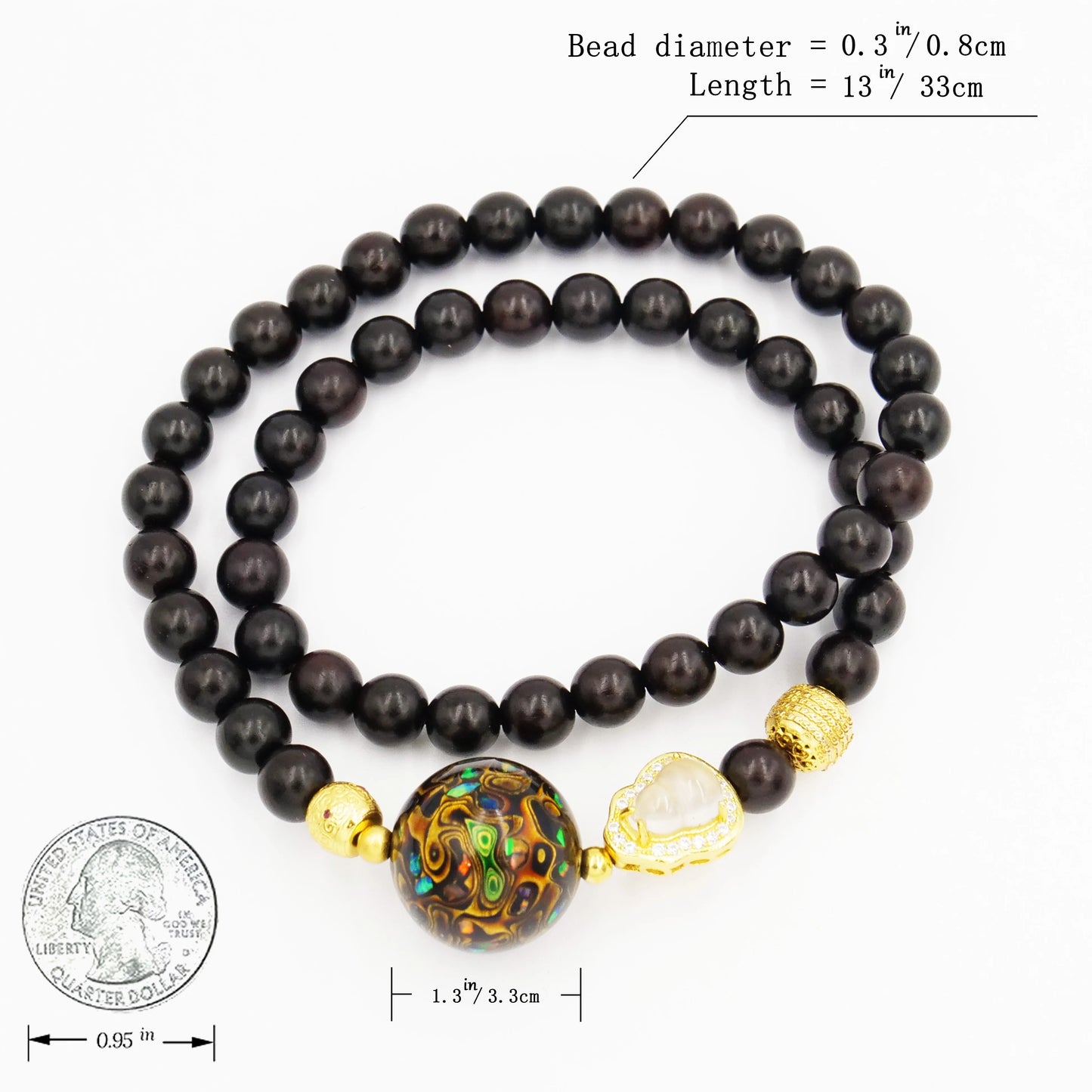 Black gold lacquer bead bracelet, high quality copper electric gold plated, intangible cultural heritage, handmade