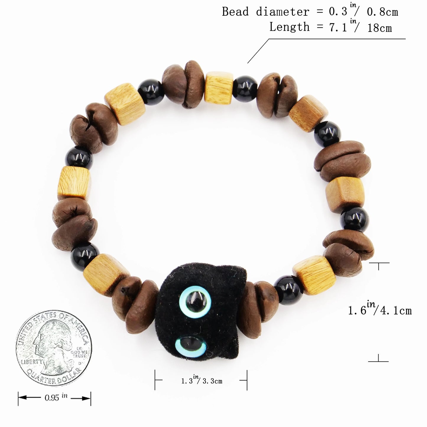 Cute cat shape coffee beans woven yellow bracelet, refreshing to talk about the aroma of coffee beans