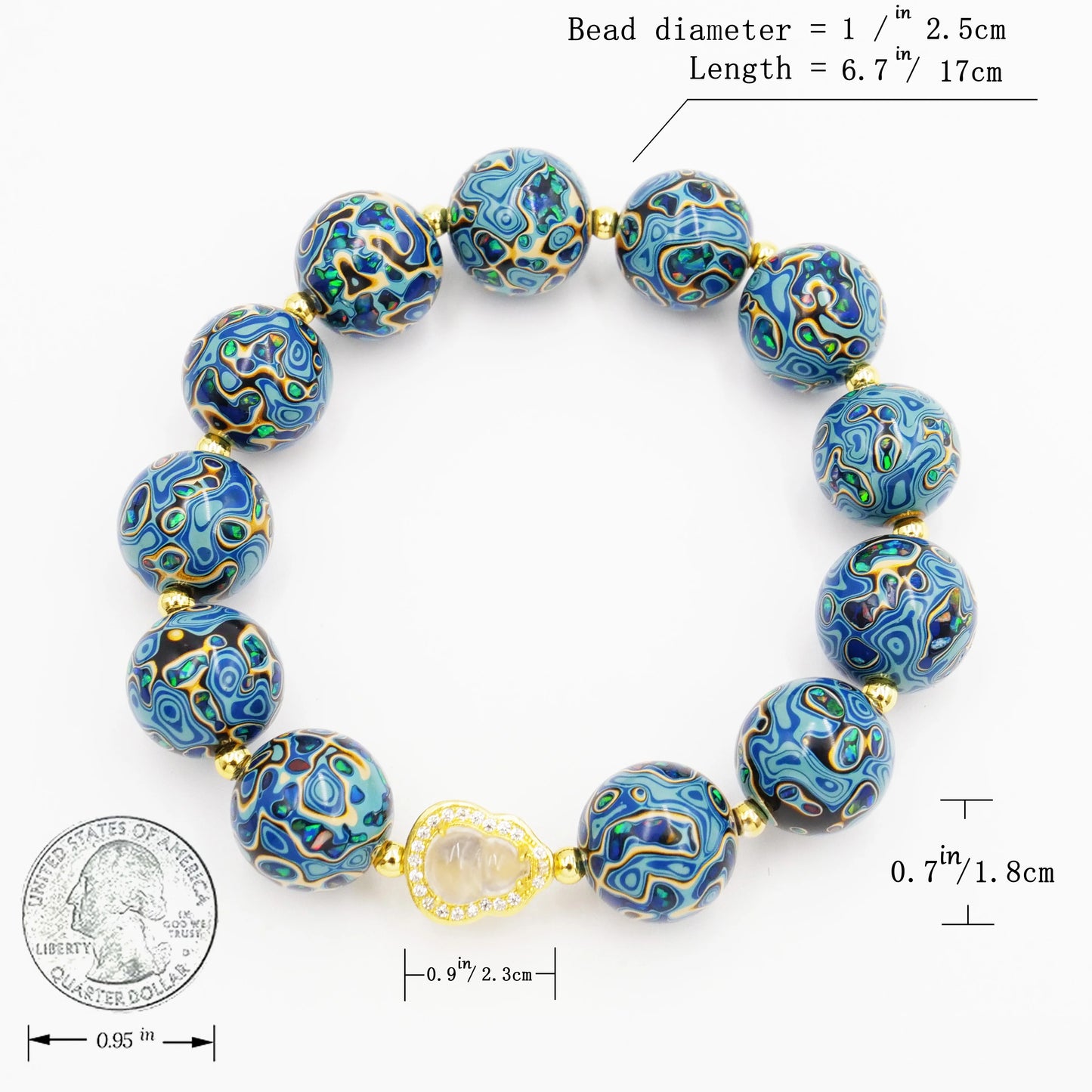 Blue lacquer bead bracelet, high quality copper electric gold plated, intangible cultural heritage, handmade