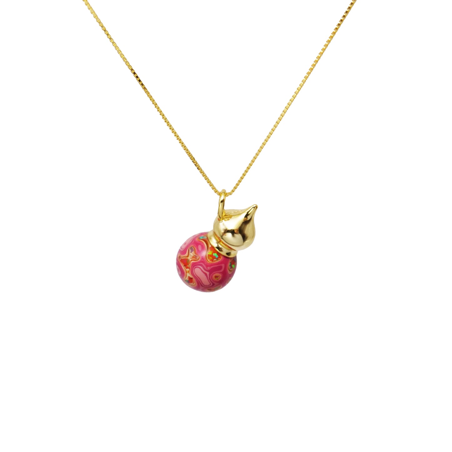 Pink pearl Gold gourd pendant necklace High quality copper gold plated lacquer art noble metal accessories with thread color