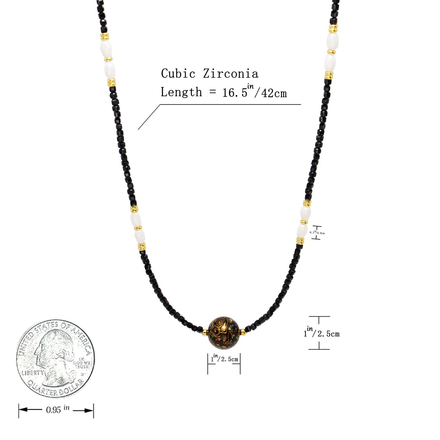 "Black Gold Lacquer Bead Women's Beaded Necklace with Copper Plating"