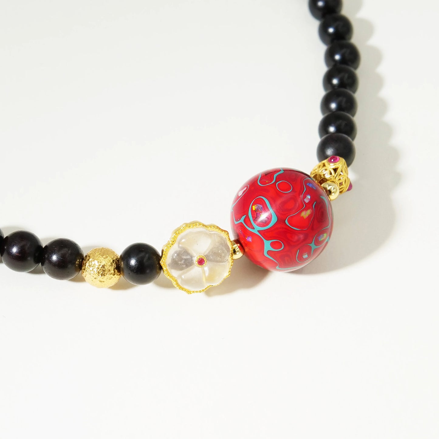 Red lacquer bead bracelet, high quality copper electric gold plated, intangible cultural heritage, handmade